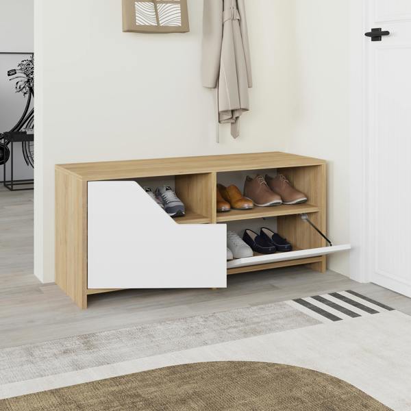 Decortie Modern Nexus Shoe Cabinet 105(W) 2-Door Storage and Open Shelf Space Saver Engineered Wood Hallway