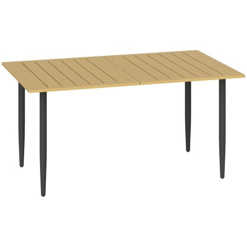Wyld Haus Safafa 150cm Metal Brown Rectangular Garden Dining Table With Slatted Top And Parasol Hole
