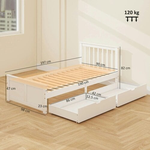 Wyld Haus Sutton White Wooden Single Bed Frame 2 Integrated Storage Drawers