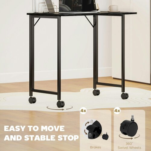 Wyld Haus Schut 80cm Wooden Black Folding Desk Lockable Wheels