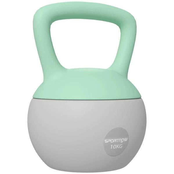 10kg soft kettlebell with mint green handle and light grey body, non-slip grip