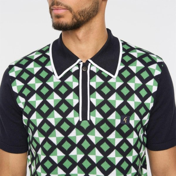Gabicci V54GM07 Mens Ted Short Sleeve Pattern Knitted Polo Gabicci Vintage - NAVY