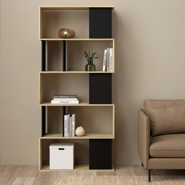 Furniture To Go Maze Open Bookcase 4 Shelves in Oak and Black