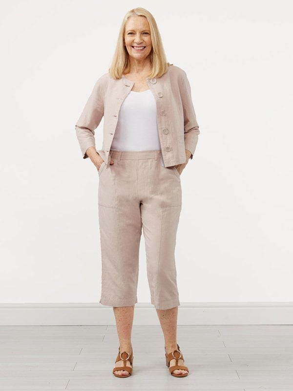 PennyPlain Linen Blend Cropped Trousers - Cloud