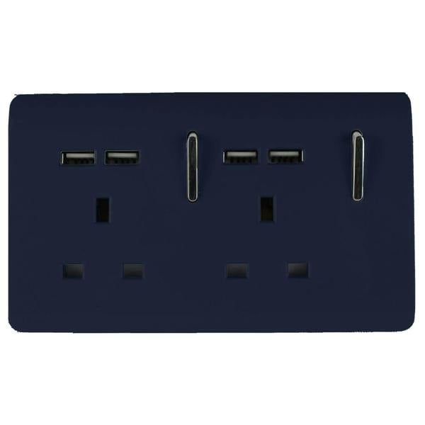 Trendi Switch 2 Gang 4 Port USB 2100mA Plug Socket in Navy Blue