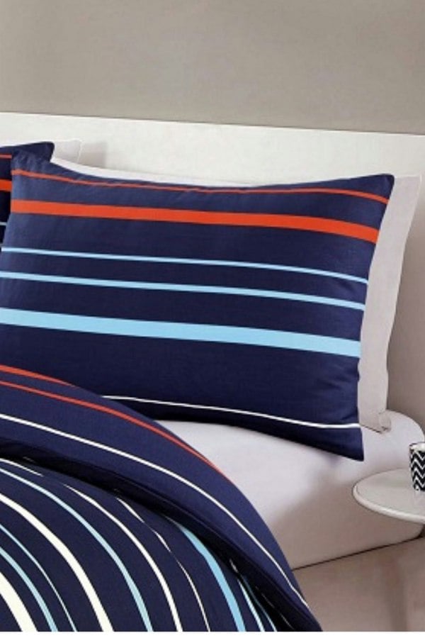 HomeSpace Direct Pedro Multi Stripe Duvet Cover Set Blue/Red Fresh and Modern Bedding