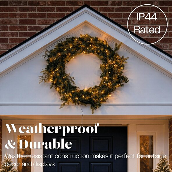 Scotts of Stow Xmas Haus White LED Wreath Outdoor Christmas Decoration with Timer