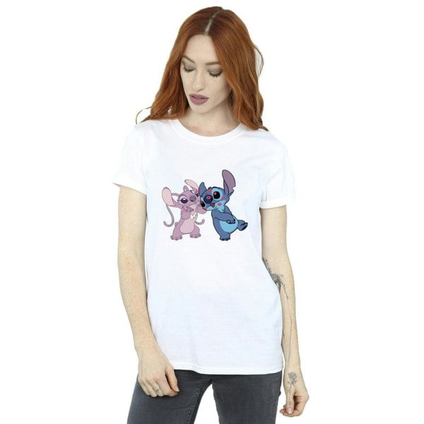 Disney Womens/Ladies Lilo & Stitch Kisses Cotton Boyfriend T-Shirt - White