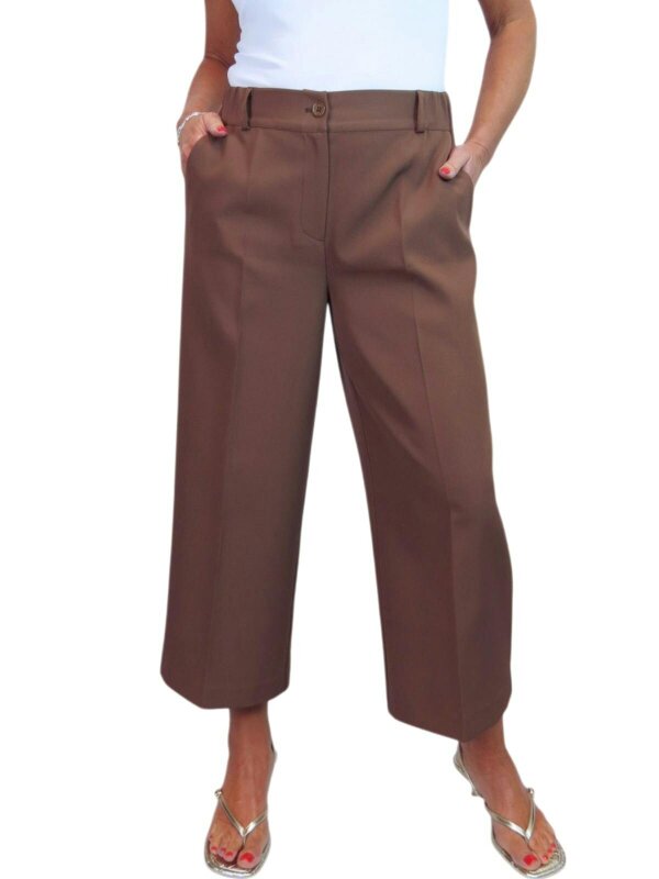 Paulo Due Womens Wide Leg Cropped Tailored Trousers - Caramel Brown