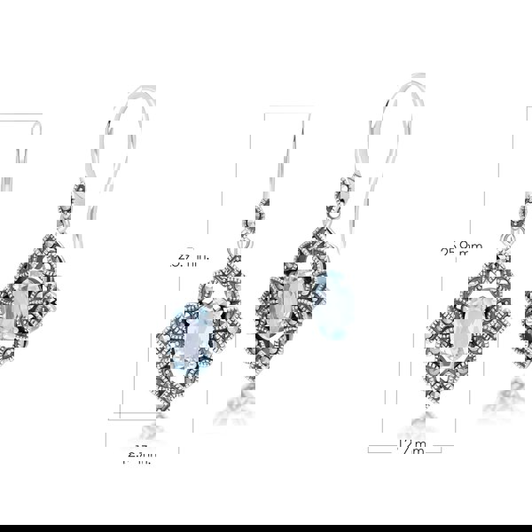 Gemondo Art Deco Style Oval Blue Topaz & Marcasite Drop Earrings in Sterling Silver