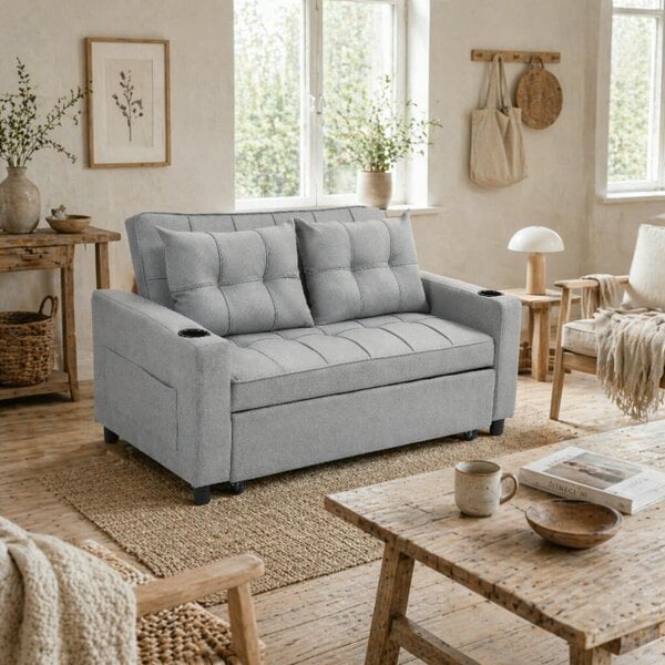 Wyld Haus Kahani Razi Light Grey Upholstered 2 Seater Pull Out Sofa Bed