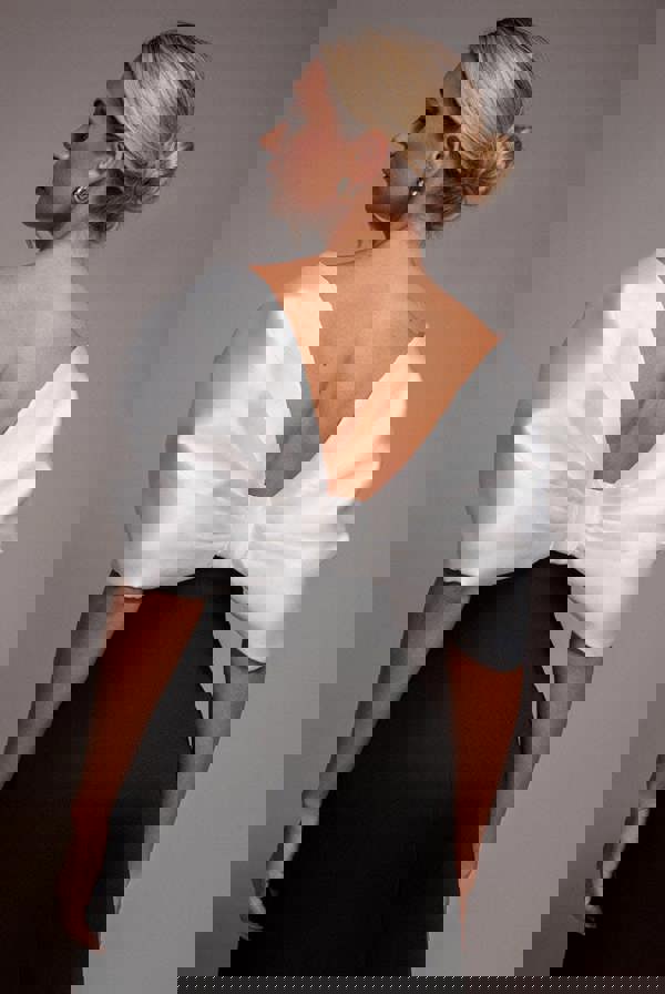 Contrast Off Shoulder Back Satin Bow Scuba Mini Dress - Black Cream DR4713CONTRAST