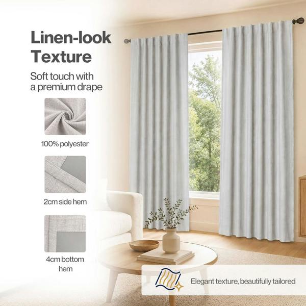 Marlow 100% Blackout Curtains Thermal Linen Look Ready Made 52x84 in Light Grey