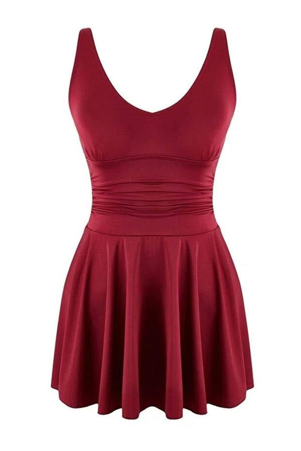 WOVCOR Draped V-Neck Covered Basic Skirt Swimsuit