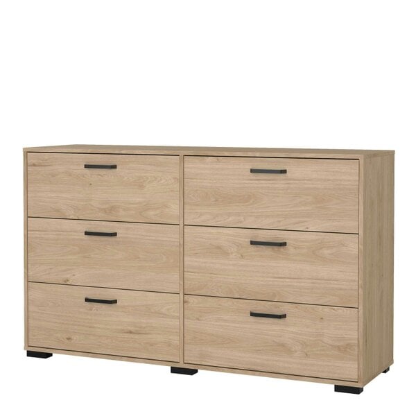 Wyld Haus Stuttgart Natural Oak Chest of 6 Drawers Black Metal Handles