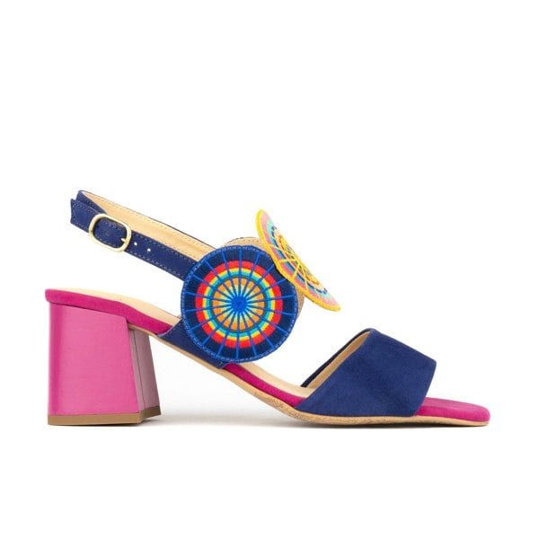 Embassy London Vibe - Navy & Purple - Women's open-toe and ankle strap block heel leather sandal