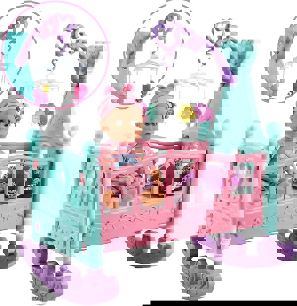 deAO Toys Doll Toy Set Doll Toy 15-piece toy Set including Mini Crib, ,Mobile, High Chair, Feeding Accessories