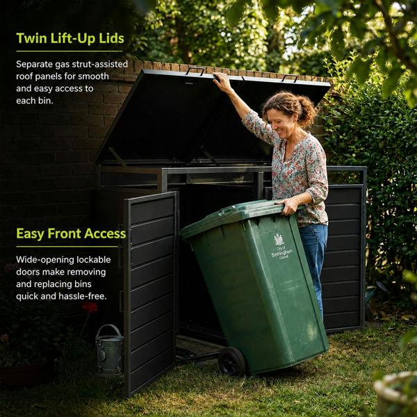 Nicoman Outdoor Metal Garbage Bin Shed with Wood Effect Doors