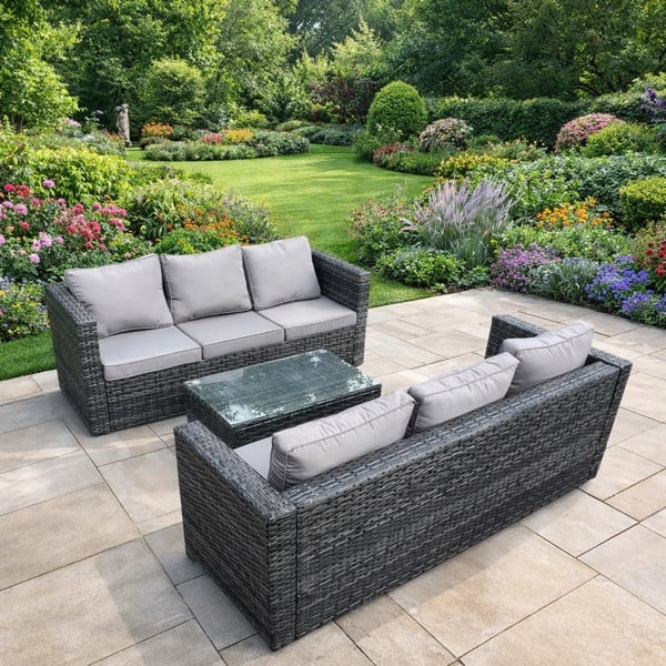 Fimous 6 Seater Rattan Garden Furniture Set with 2 Sofas & Coffee Table - Dark Grey Mixed