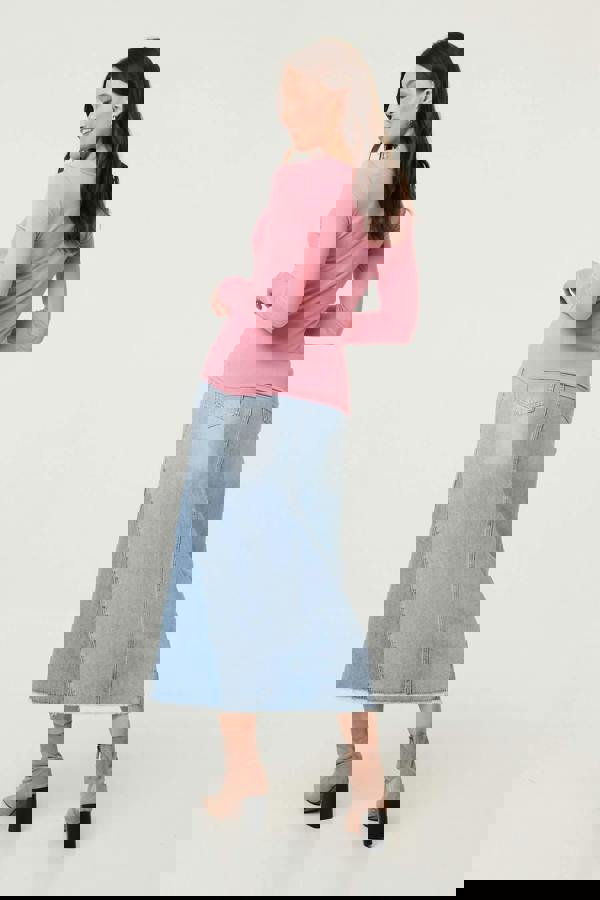 Pink | Long Sleeve Slim Scoop Neck Top