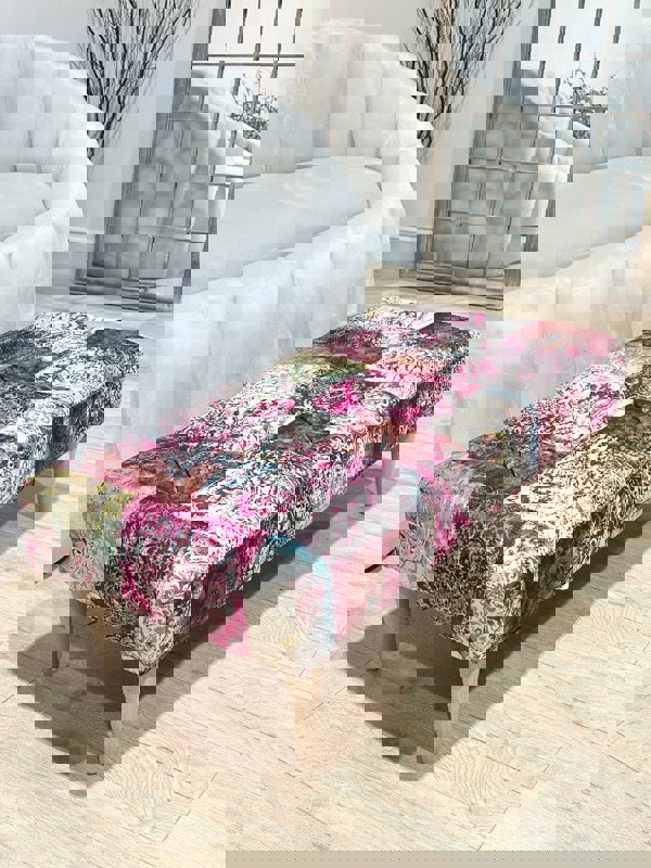 PREMIUM Elle PRINTED PATTERN FABRIC FOOTSTOOL POUFFE FOOTREST TABLE - ISTOOLS