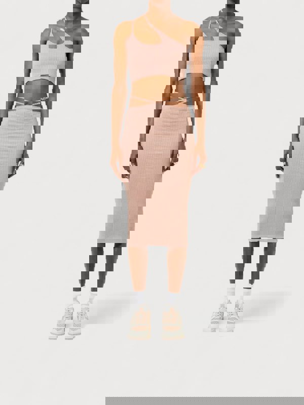 Amiri Ribbed Staggered Midi Skirt Pink