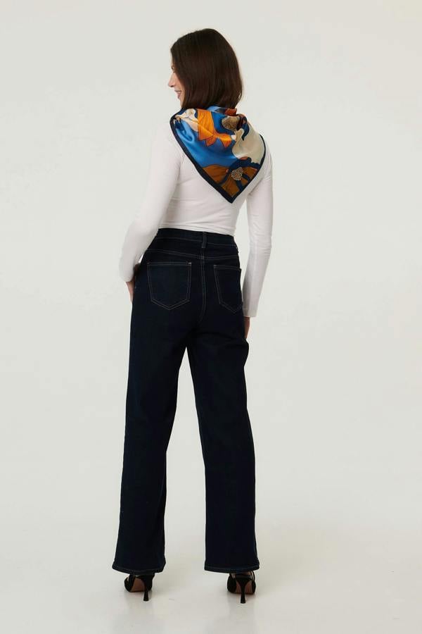 Orange | Floral Satin Texture Square Scarf