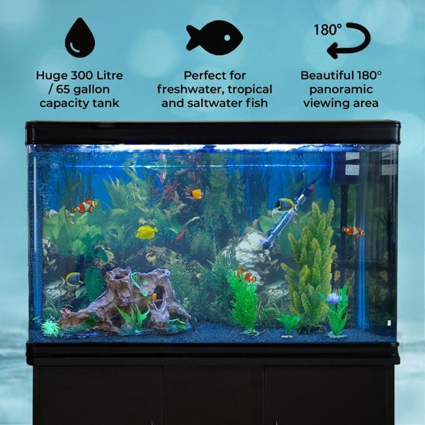 Monstershop Aquarium Fish Tank & Cabinet with Complete Starter Kit - Black Tank & Blue Gravel