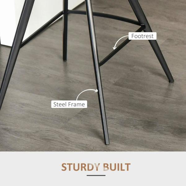 Brown bar stool underside showing steel frame and built-in footrest