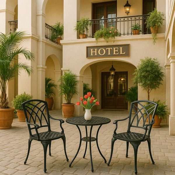 Centurion Supports OSHOWA Luxurious Garden and Patio Table and 2 Large Chairs with Armrests Cast Aluminium Bistro Set - Black