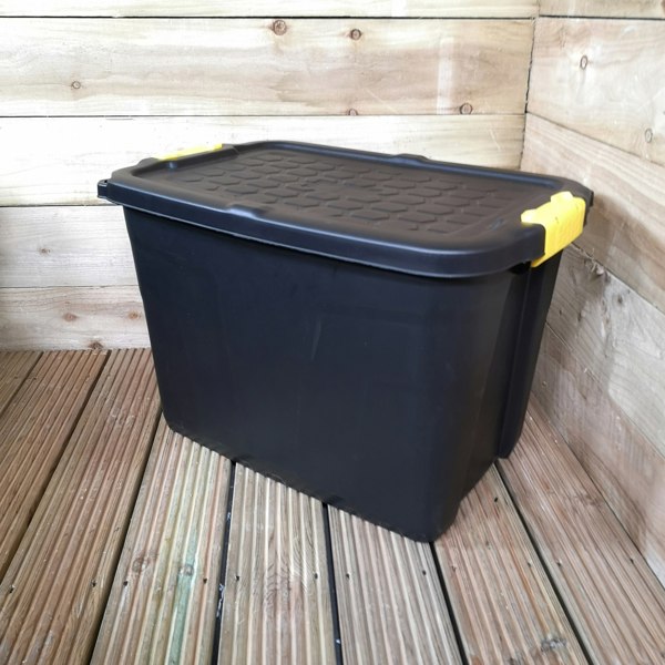 Samuel Alexander 2 x 60L Heavy Duty Storage Tubs Sturdy, Lockable, Stackable and Nestable Design Storage Chests with Clips in Black