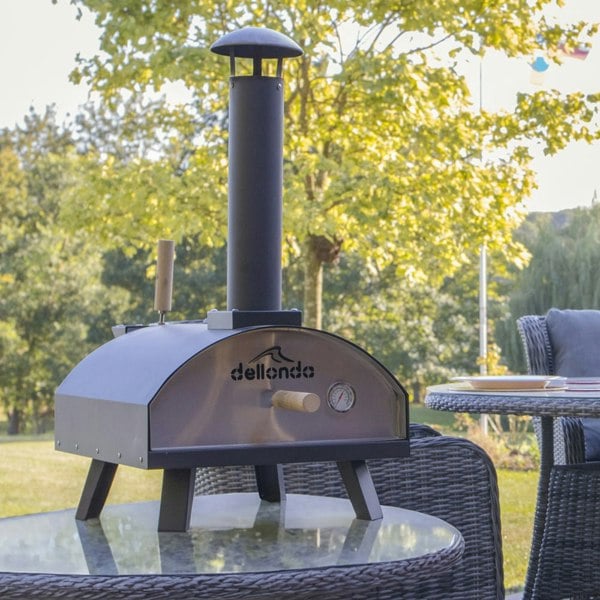 14" Portable Wood-Fired Pizza Oven Smoker & Cover Set Black Steel Outdoor Garden - LoopsDirect