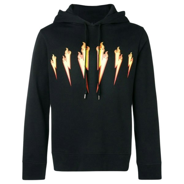 Neil Barrett Thunder Flame Lightning Bolt Logo Hoodie - Black