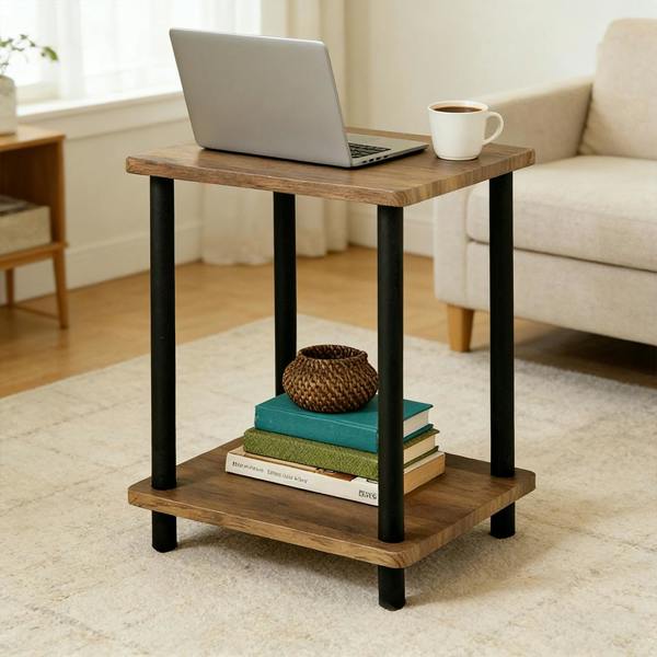 Havendro 2 Tier Oak Finish Side Table Small Coffee End Table with Shelf for Home Office Bedroom