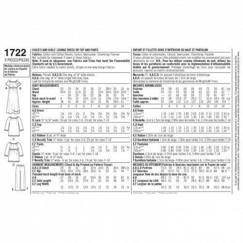 Simplicity Sewing Pattern 1722, Dresses, Trousers, Pyjamas, Tops for Kids, Teenagers, Ages: 3-4-5-6  - Beginner, Easy