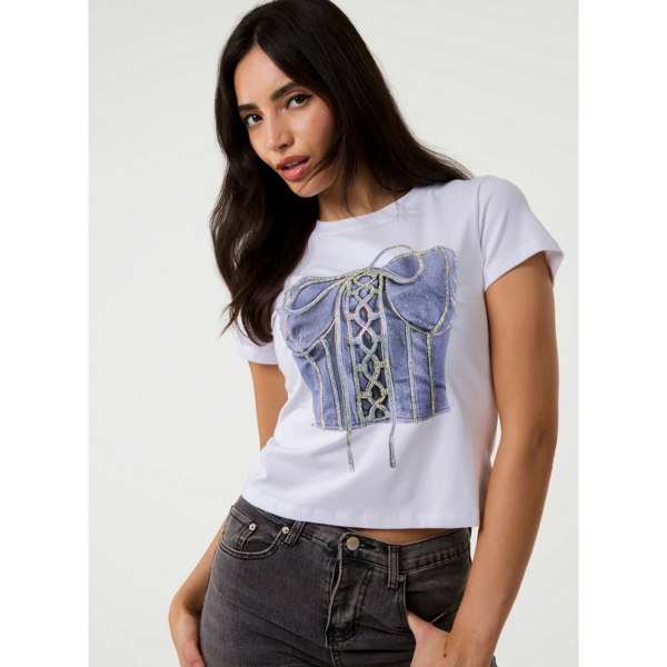 Pink Vanilla Diamante Lace Up Corset T-shirt
