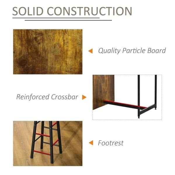 Rustic brown particle board bar table frame with reinforced crossbar and black legs