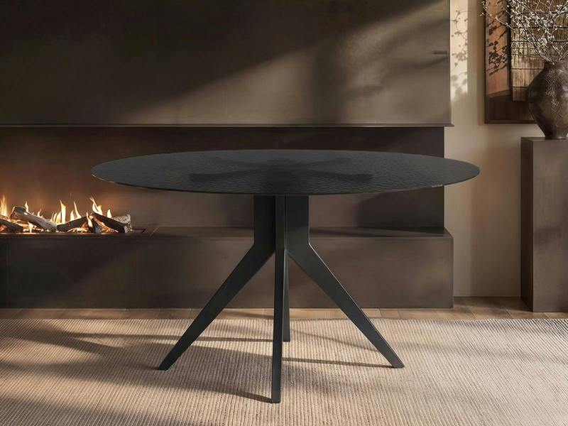 Emil Glass Dining Table Round Black