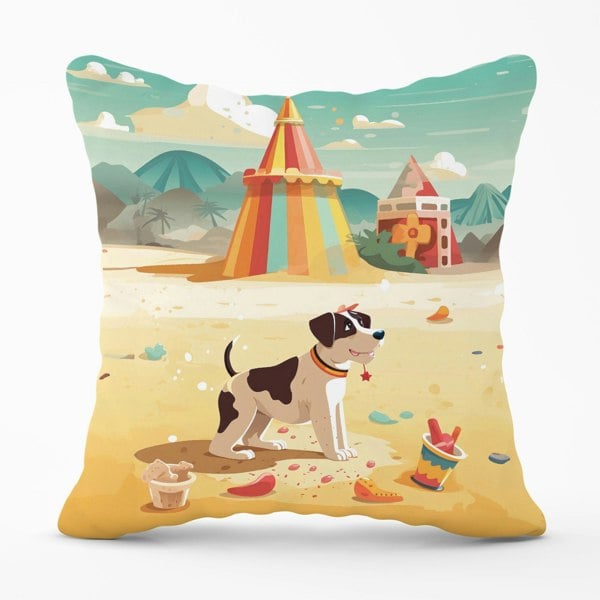 Warren Reed Doggy On A Beach Holiday Cushions