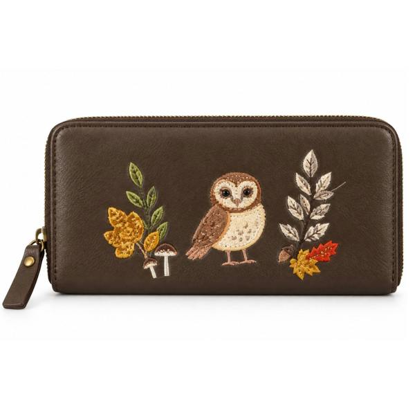 Fores Collection Ladies Embroidered Owl Purse Woodland Zip Around Wallet