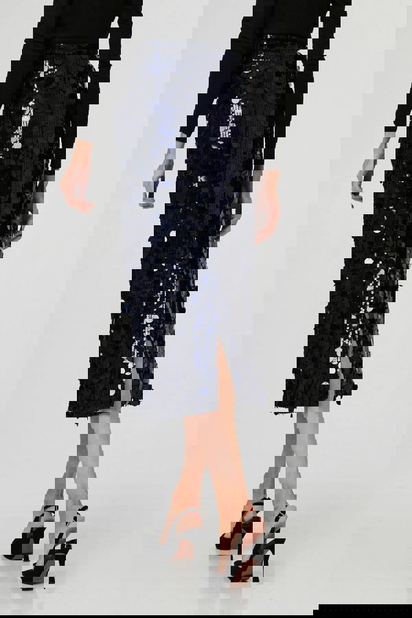 Navy | Sequin Embellished Straight Midi Skirt
