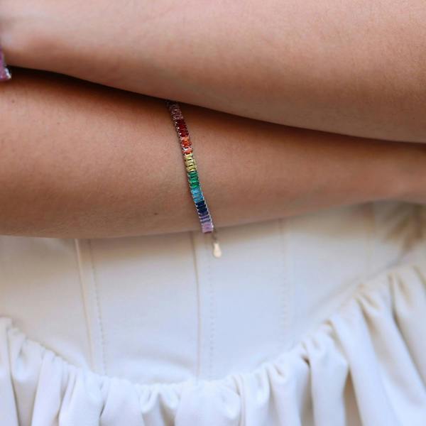 Spero London Sterling Silver Rainbow Baguette Tennis Bracelet