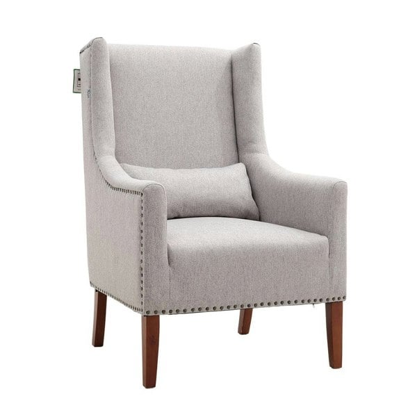 Livingandhome Burlap High Back Studded Armchair with Cushion, JM2134 Living and Home