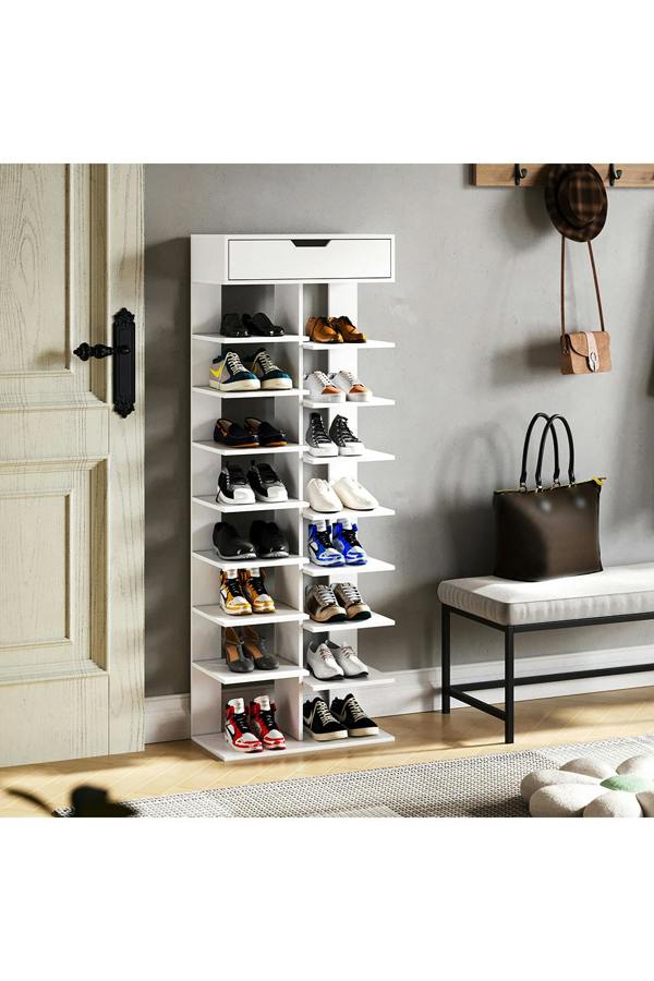 Living and Home 9/8 Tier Open shelves Space Saving Shoe Rack with Drawer Storage Organiser