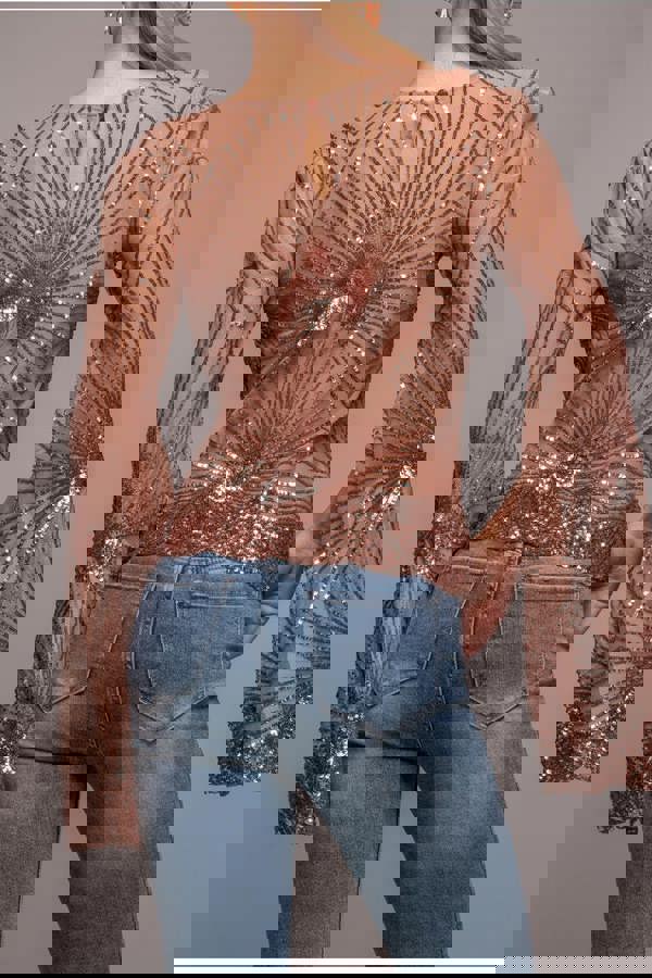 Sequin Starburst Cape Sleeve Top - Champagne T224