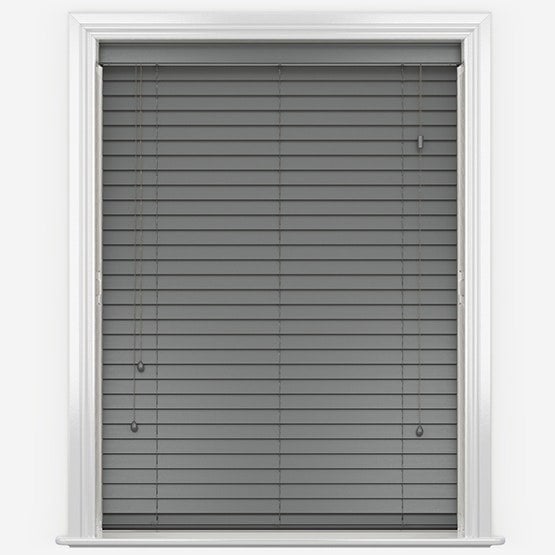 NewEdgeBlinds 100cm Smooth Grey Faux Wood Fine Grain Venetian Blinds with Strings