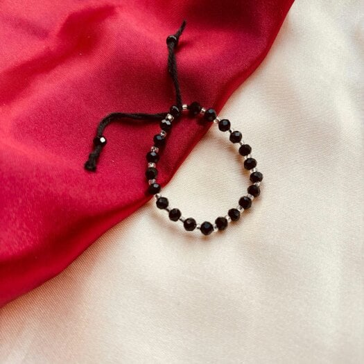 The Colourful Aura Adjustable Silver Black Beads Nazaria Bracelet For Kids and New Borns