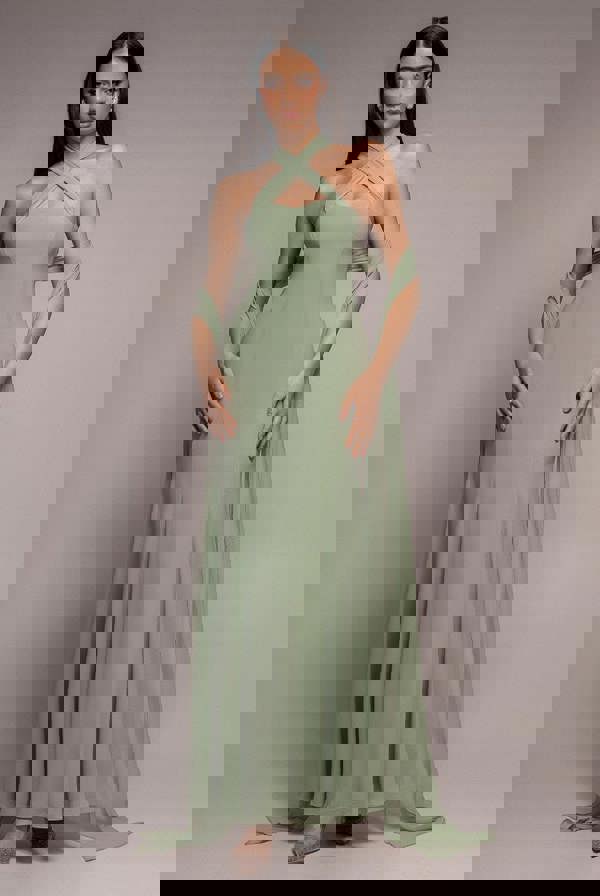 Multiway Cape Chiffon Sweetheart Maxi Dress - Sage Green DR4848