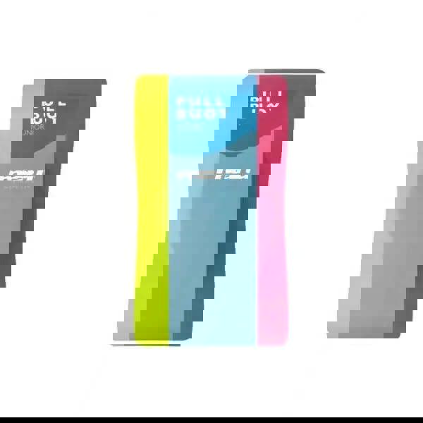 Brightly coloured junior Maru pull buoy in pink lime with rounded foam stripes