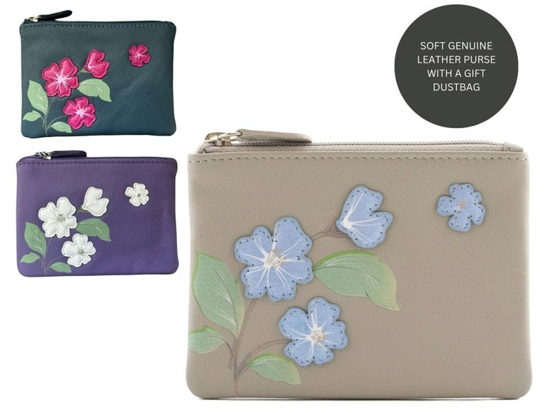 Mala Leather Sakura Collection Card & Coin Purse – Floral Appliqué – RFID